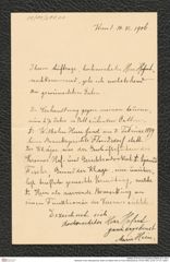 Nachlass Franz Steindachner, Brief von Marie Hein an Franz Steindachner (14.06.1906), Inv.Nr. 211.01, Seite 1